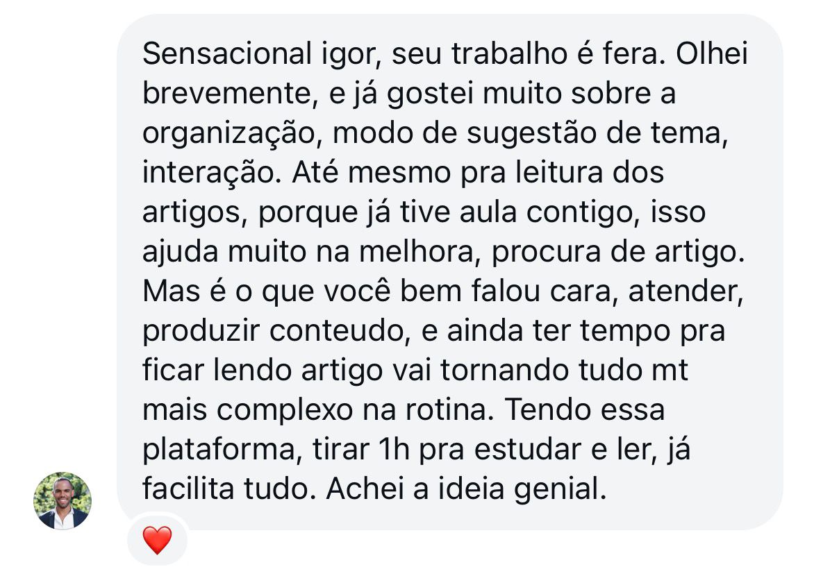 Depoimento de aluno sobre o Reviews